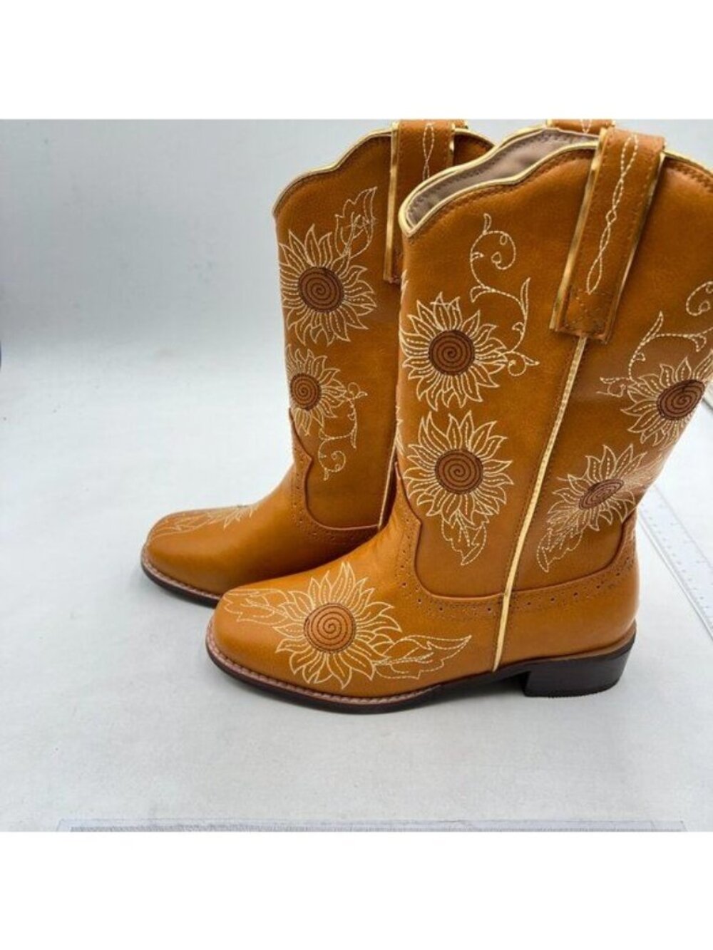 Women's Mid Calf Square Toe Cowgirl Western Cowboy Boots Light Brown